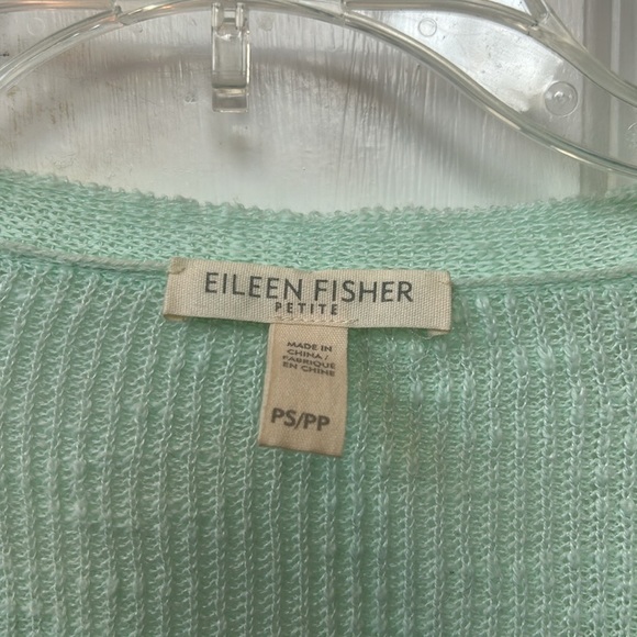 Eileen Fisher Organic Linen Organic Cotton Sea Foam Green V-neck Knit Sweater - Picture 3 of 4